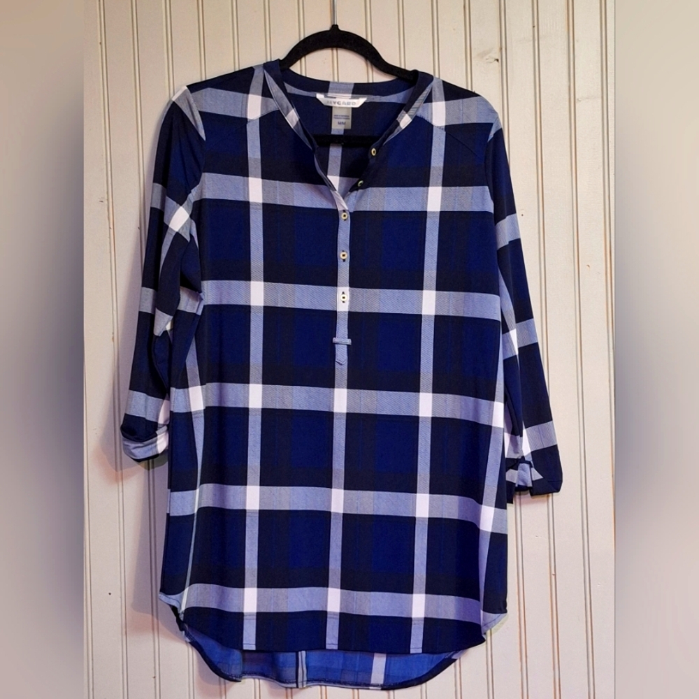 Peter Nygard Navy and White Plaid Button-Down Shirt